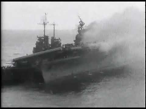 Footage from USS Pittsburgh (CA-72) of the attack on USS Franklin (CV-13) and rescue.