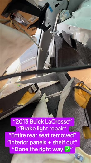 On this 2013 Buick LaCrosse, the entire rear seat and interior trim had to come out just to access the brake light assembly. No broken clips. No cut corners. Everything reinstalled clean. 📍 Houston, TX 📲 Call/Text (516) 853-6216 #BuickLaCrosse #BrakeLightRepair #BrakeLight #MobileMechanicHouston