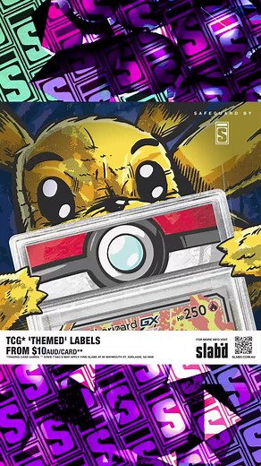 You might spot Pikachu in the pic but what we’re really showing off are our Pokémon-themed labels ⚡️ Custom-designed and slabbed in-house at SLABD, they’re built for fans who want their collection to stand out. #SLABD #PokemonTCG #Pikachu #ThemedLabels #CustomSlabs #CardCollectors #SlabYourCards #Adelaide #SouthAustralia | Slabd