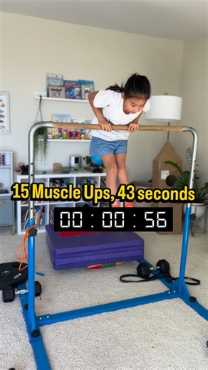 Emika on Instagram: "My challenge of the day! 15 muscle ups nonstop for time. I finished in 43 seconds #muscleups #calisthenics #streetworkout #muscleup #crossfit #bodyweighttraining #repsandsets #gymnastics #gymnasticsgirl #pullups #youthathlete #fitkids"