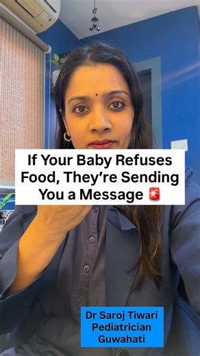 Doctor Parents | Dr Saroj & Dr Rahul on Instagram: "When your baby refuses food, it’s not drama. It’s dialogue. A turned head means “pause.” A closed mouth means “I’m done.” Crying means “this doesn’t feel safe for me.” Babies don’t have words yet, so they speak through their behaviour. Every time we chase, distract, dance, beg for “just one more bite”… we accidentally teach them that mealtime is pressure, not pleasure. And slowly: Eating becomes a battle Hunger cues get confused Food starts to 