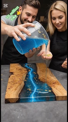 From Raw Wood to Luxury Crystal River Table ✨🪵💎 Couple DIY Magic #viral #luxury #trend