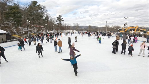 Watch video of winter fun at Bear Mountain ice skating rink, carousel