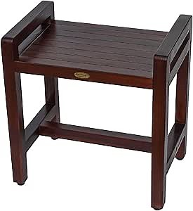 DecoTeak 20 Inch with LiftAide Arms Brown Waterproof Teak Wood Shower Bench Stool Seat Chair for Inside Shower Provides Safety, Storage, and Organization for Bathroom Accessories