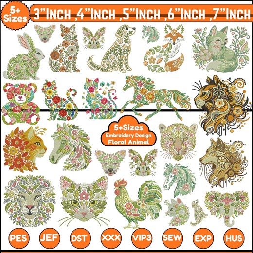 22  Floral Animal Machine Embroidery Designs Cute Animal for Sweatshirts & T-shirt Custom Embroidery Animal Design 5 sizes Instant Download - Etsy