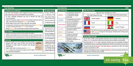 History Knowledge Organiser: World War I KS2