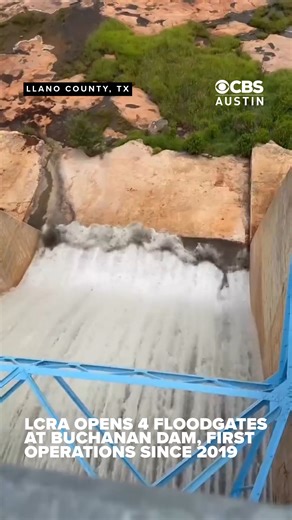 LCRA shared a video of the floodgate operations from Lake Buchanan today. A total of four floodgates were opened at Buchanan Dam – the first floodgate operations there since May 2019. | CBS Austin