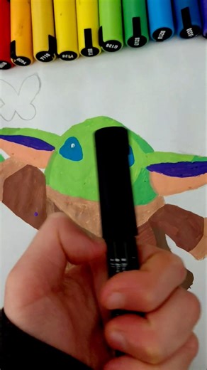 Colouring BABY YODA with ACRYLIC Markers! | (#shorts)