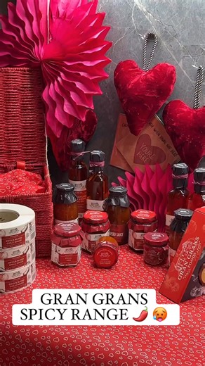 Gran Grans Foods on Instagram: "Gran Grans Spicy Range 🔥 Valentines is coming, that means it’s time to turn up the heat. We know not everyone handles heat the same way. That’s why we have different spice levels for different tolerances. Here at Gran Grans, we don’t believe in heat with no flavour. Our products are made to be enjoyed and make meals better, with an extra kick, not just burn. If you’re looking to stock up your heat shelf properly, our hot hamper covers all your spicy needs and giv