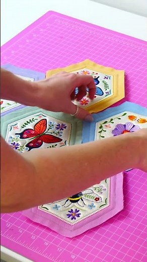 ✂️ Stitch the Season: Spring Hexagon Runner 🌸#machineembroidery #embroidery #diy