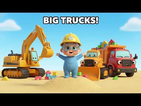 Construction Trucks Song for Kids 🚧 | Excavator, Bulldozer & Dump Truck | Fun Building Rhyme!
