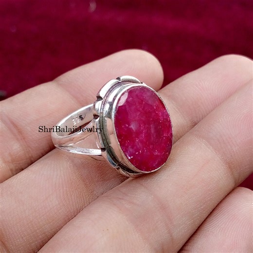 Ruby Gemstone Ring, 925 Sterling Silver Ring, Handmade Ring, Gemstone Ring, Simple Solitaire Ring, Beautiful Gift Ring , Boho Ring, - Etsy