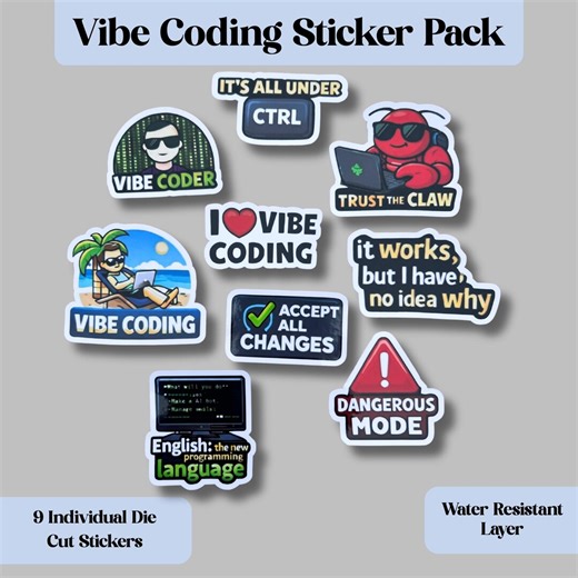 Vibe Coding Sticker Pack Gift for Developers Funny AI Coding Stickers Programmer Laptop Stickers Web Software Decals Tech Nerd Sticker Set
