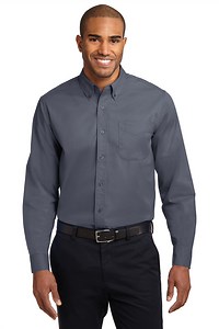 Port Authority Mens Easy Care Wrinkle Resistant Long Sleeve Button Down Shirt w/ Pocket - Steel Grey/Light Stone