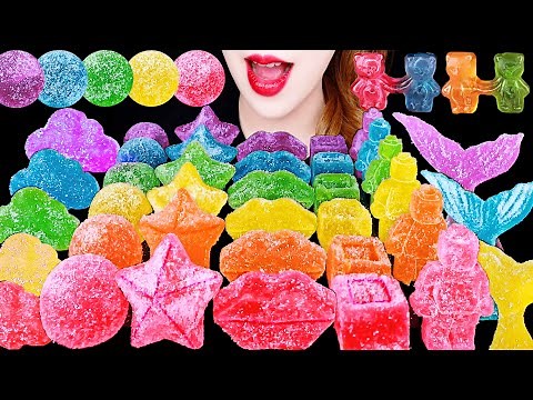 ASMR RAINBOW FOODS *LIP JEWELRY CANDY JELLY, BEAR GUMMY EATING SOUNDS MUKBANG 먹방 咀嚼音