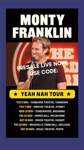 7K views · 28 reactions | Presale now live for 24 hours. Code: DropBear But I don’t think you’ll need it if you use the links on my website. #australia #america #montyfranklin #comedy #tour #standup #language #words #tutorial | Monty Franklin | Facebook
