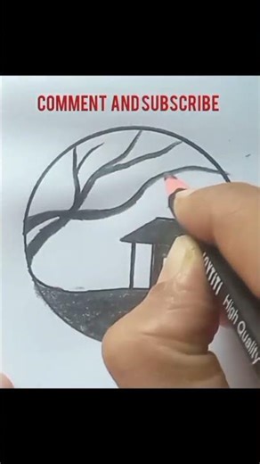 Easy Scenery Drawing Tutorial 🌳 | Simple Tree & House Sketch for Beginners #Shorts