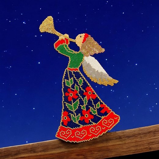 Peyote Stitch or Brick Stitch Angel Pattern, Christmas Angel, Digital Pattern, Beaded Pattern, Angel's Blowing on a Holiday Horn, Ornament - Etsy
