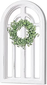 Sintosin Rustic Small Arched Window Frames Wall Decor 9 X 16 Inch, Hanging Distressed White Cathedral Window Frame for Wall Decor Living Room, Handmade Farmhouse Home Decor for Entryway Hallway