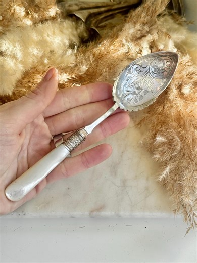 Antique Sheffield Silver Jam Spoon, Mother of Pearl Handle, Engraved Bowl C.1900 - Etsy