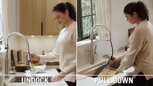 Delta Rhett Pro Style Commercial Kitchen Faucet with Pull Down Sprayer, Brushed Nickel Single Hole Kitchen Sink Faucet, Single Handle, Stainless 18829-SS-DST