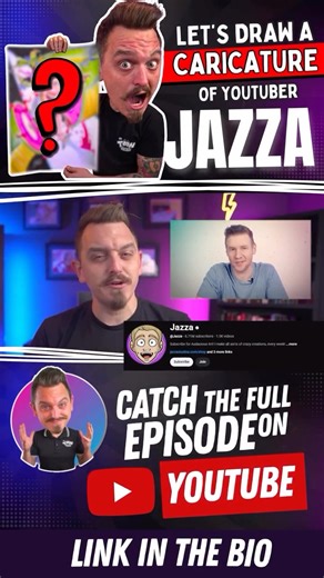 AJ Jensen on Instagram: "I draw the one and only - @jazzastudios - slicing up a dragon. Go check out the full video on YouTube - link is in the video description. This is just one of two caricatures I draw of Jazza. I draw on theme caricature and the other was a wild exaggerated caricature. #caricature #toonheadz #drawwithjazza"