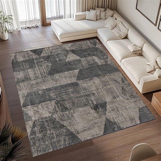 Gray Geometric Rug With Distressed Texture, Modern Minimal Triangle Pattern Area Rug - Etsy