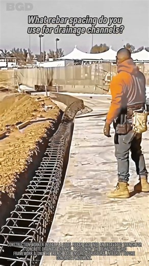 Professional rebar cage installation ensures structural integrity for concrete drainage channels