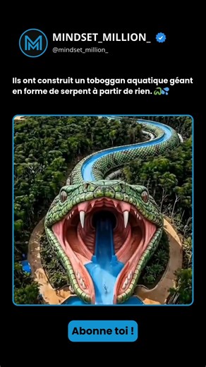 INFOS | SUCCÈS | BUSINESS on Instagram: "Le post présente une vidéo de 65 secondes 💥 time-lapse représentant la construction d'un toboggan en forme de serpent de 300 mètres de long dans une jungle côtière luxuriante, commençant de l'excavation à la peinture finale et à l'utilisation, ce qui a rapidement accumulé 206 000 vues et plus de 1000 mentions J'aime depuis son téléchargement du 19 janvier 2026. Les réponses remettent fréquemment en question sa réalité, les utilisateurs soupçonnant la gén