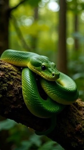 Green Snake Glides Smoothly From Tree Branch 🌿🐍