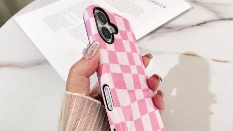 Designed for iPhone 16 Case Magnetic Checkered Phone Case Cute Pink and White Grids Plaid Checkerboard Pattern Case [Compatible with Magsafe] Shockproof Protective for Girls Women