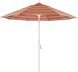 California Umbrella 9' Round Crank Lift, Collar Tilt, Aluminum Pole, Fiberglass Rib Patio Umbrella, White Finish, Dolce Mango