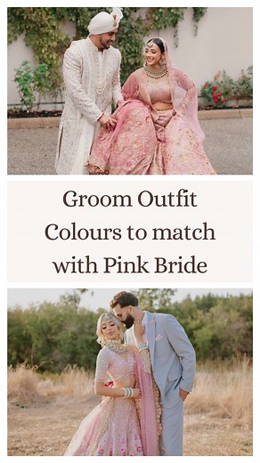 Here are 5 outfit colours that grooms can wear if bride is wearing Pink.💝✨ Save for wedding moodboard.💗🎀 . . Disclaimer: We do not own rights to the pictures used in this reel. All image credits go to the respective designers/owners. This reel is created purely for inspiration and informational purposes. . . [ Groom Outfit Inspo, Pink Brides, Indian Outfit Inspiration, Indian Wedding Tips, Desi Weddings, Weddings 2026, Bride Groom Styling, Bridal Inspiration ] | theweddingcanvas