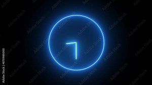 Clock icon neon light 24 hour day fast speed. Bright clock neon animation.