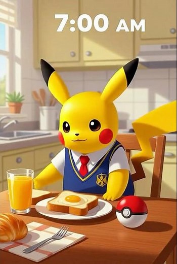 Pikachu’s School Morning Routine ⚡🎒 #pikachu #morningroutine #shorts