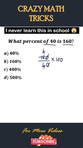 What % of 40 is 160? 😱 Easy Percentage Trick for Exams