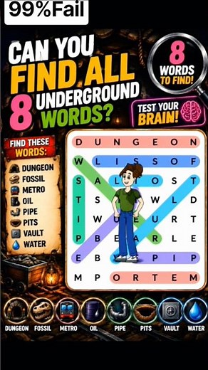 Can You Find All 8 Underground Words? 🔍🧠 | Word Search Puzzle Challenge#WordSearch