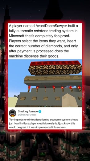 A player named AvantDocmSawyer built a fully automatic redstone trading system in Minecraft that's