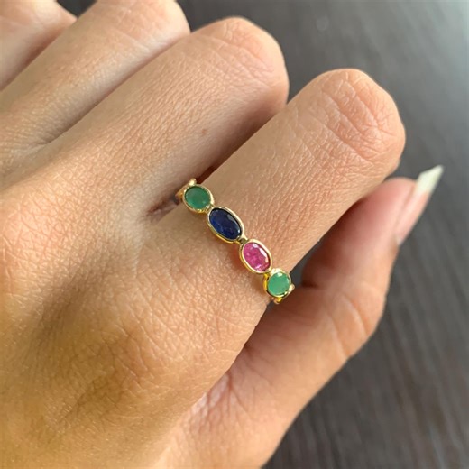 Buy Emerald Ruby Sapphire Eternity Ring, Solid 18k Gold Stackable Ring, Mix Stone Jewelry, Everyday Ring for Women, Anniversary Gifts for Her Online in India - Etsy