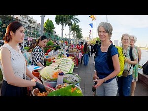 Real Street Food in Phnom Penh City, Cambodia, Chaktomuk Walk Street, Night Market Tour
