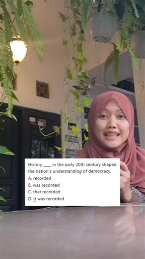 Betaria Nae Hastuti | | A. recorded | ✅ Correct | Reduced passive clause | B. was recorded | ❌ Wrong | Double verb | C. that recorded | ❌ Wrong | Active +... | Instagram