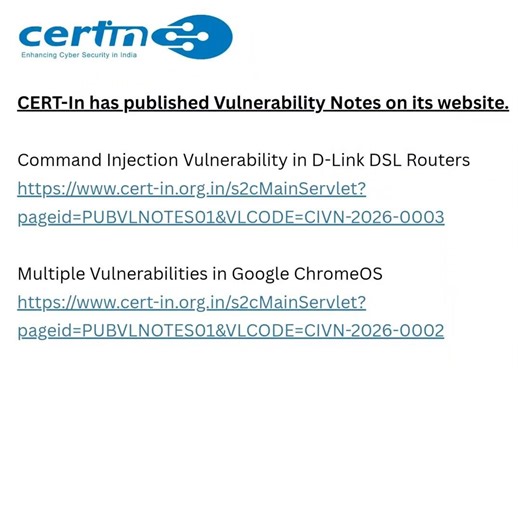 CERT-In has published Vulnerability Notes on its website.