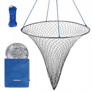 QualyQualy Bridge and Pier Fishing Net with Foldable Drop Net,Steel Hoop and Nylon Mesh，Gray