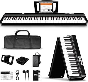 TERENCE Digital Piano 88 Key Weighted Keyboard, Full Size Piano Keyboard with 2X15W Speakers, Music Stand, Keyboard Stickers, and Sustain Pedal, Portable Folding Piano Gift Teaching for Beginners