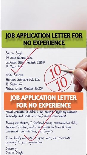 🔴 Job Application Letter for No Experience | Beginner Job Letter #Shorts