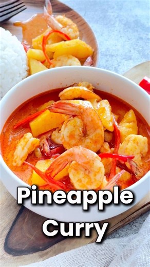 PINEAPPLE CURRY - Juicy shrimp and sweet, tangy pineapple in a rich, flavorful curry. Ready in just 15 minutes, this quick and easy Thai-style dish is perfect for weeknight dinners. 🍍 Recipe link in the comments. Save this recipe and try it tonight! #pineapplecurry #thairecipes #curryrecipes #easyrecipes #dinnerideas #rasamalaysia | Rasa Malaysia