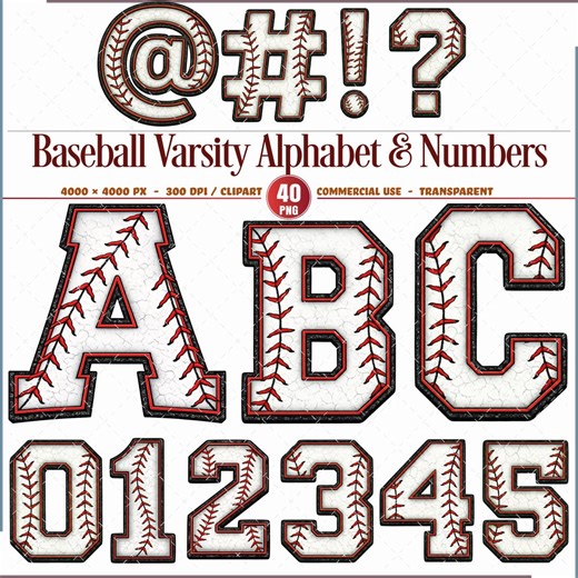 Baseball Varsity Alphabet Numbers PNG Clipart Set - Etsy
