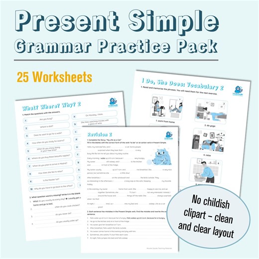 Present Simple ESL Worksheets: Grammar Review for Teens & Adults (PDF) - Etsy