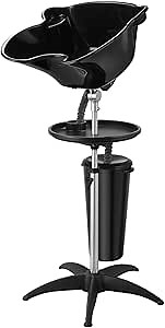 Kaleurrier Portable Hair Washing Sink: Height Adjustable Shampoo Basin with Drain Hose - Mobile Salon Wash Bowl with Stand,Tray and Bucket for Home Salon Barber Station