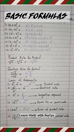 Class 9th Math Basic Formulas. #fbise